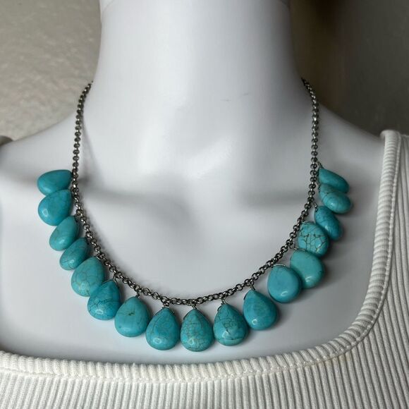 Fashion Statement Necklace & Earring Set Stone Turquoise and Silver - Picture 2 of 6